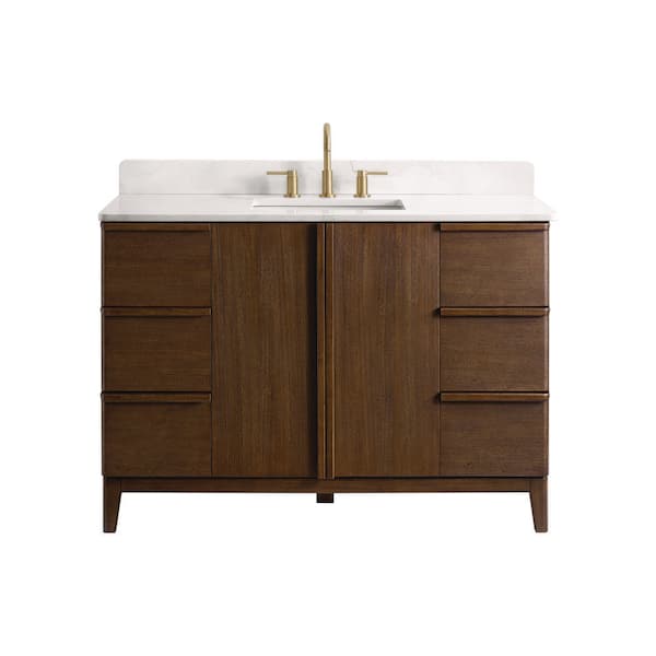 Sellan 49 in. Single Sink Dark Walnut Bath Vanity with Calacatta White Quartz Top (Assembled)