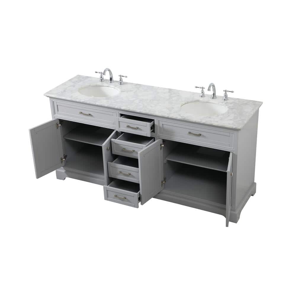 Gray Double Freestanding Solid Wood Bathroom Vanity with Marble Top