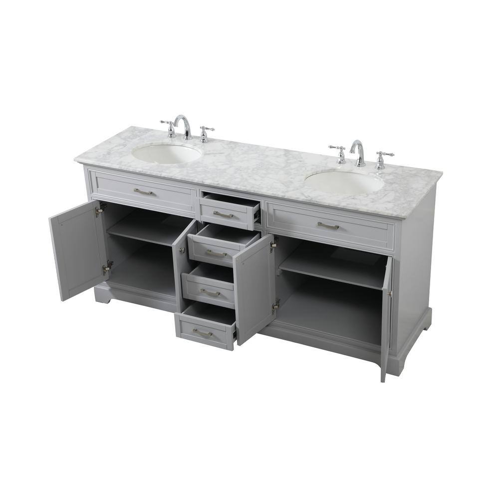 Gray Double Freestanding Solid Wood Bathroom Vanity with Marble Top
