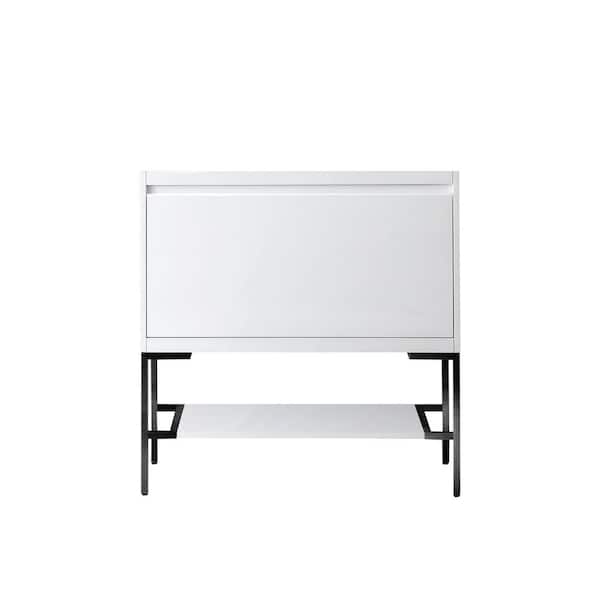 James Martin Vanities Mantova 35.4 in. W x 18.1 in. D x 35.4 in. H Single Bath Vanity Cabinet without Top in Glossy White
