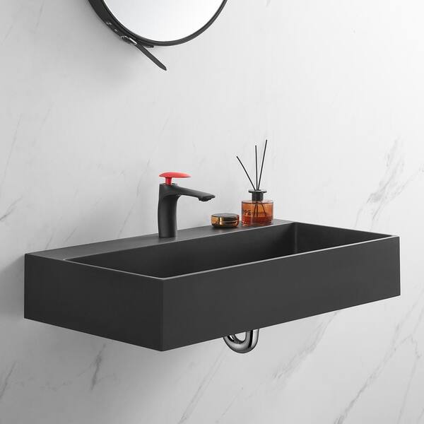Serene Valley Bathroom Sink Wall Mount Install Or On Countertop 32 In With Single Faucet Hole Matte Black Svws601 32bk The Home Depot - How To Install Wall Mount Lavatory