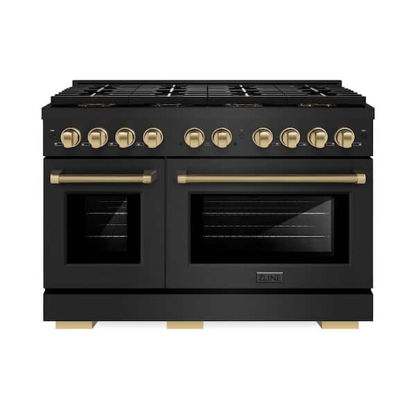 Autograph 48 in. Paramount Gas Range w/ 8 DuoPro Burners and Gas Oven in Black Stainless Steel and Bronze Helix Handles