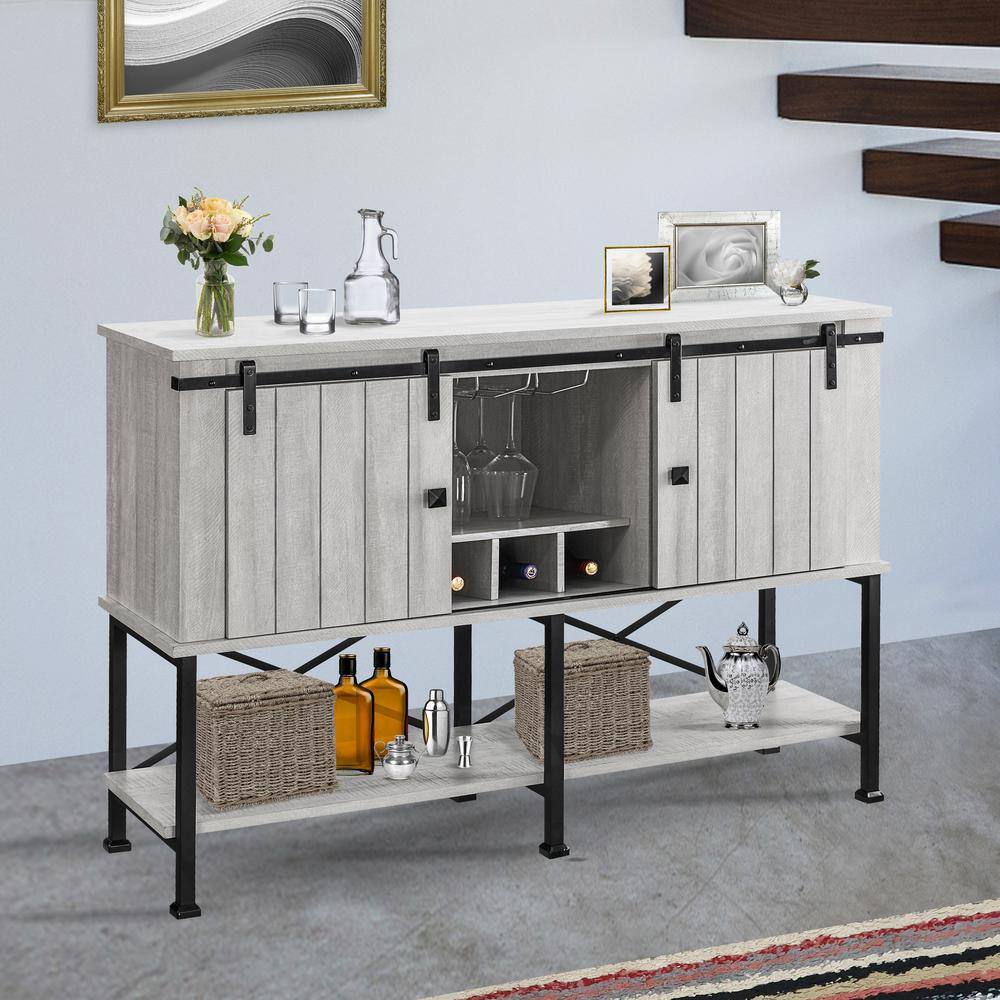 52" Off-White Wood Bar Cabinet with Sliding Door and Shelves