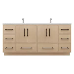 Victoria 71 in. W x 20 in. D x 35 in. H Double Sink Freestanding Bath Vanity in Yellow Oak with White Acrylic Top