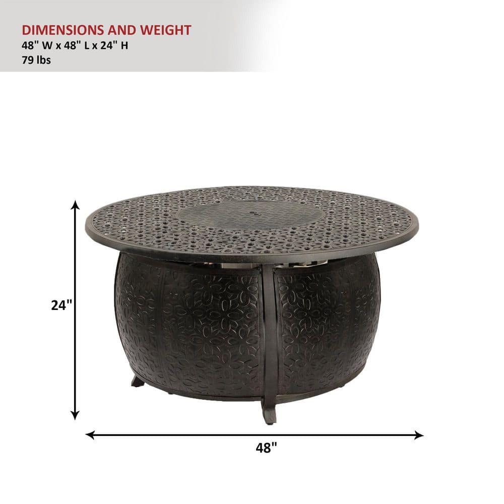 48" Bronze Cast Aluminum Round Gas Fire Pit Table