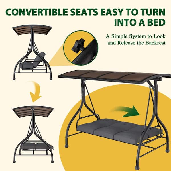 VEIKOUS 3-Person Patio Swing Outdoor with Adjustable