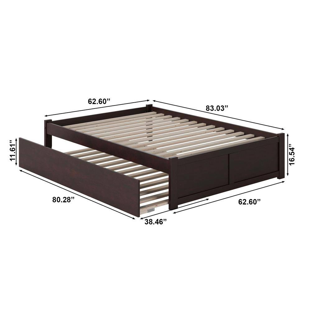 Espresso Queen Wood Platform Bed with Trundle and Slats