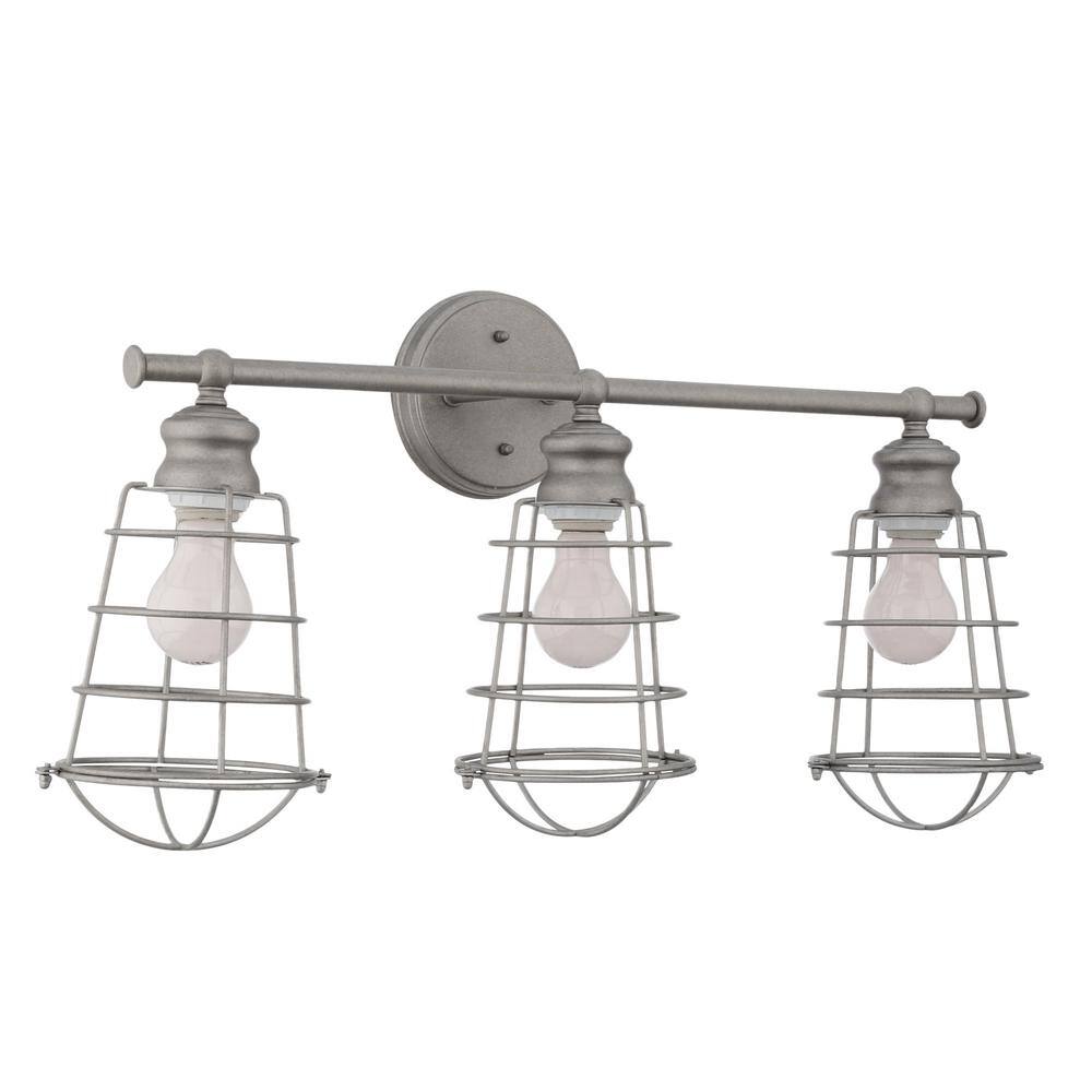 Galvanized Steel Industrial 3-Light Bathroom Vanity Fixture