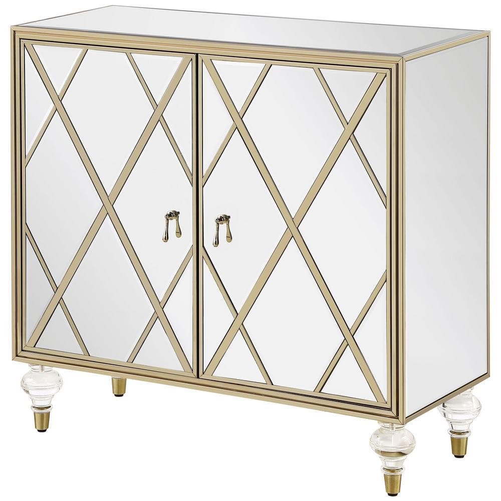 Astilbe 36" Gold and Silver Mirrored Accent Cabinet
