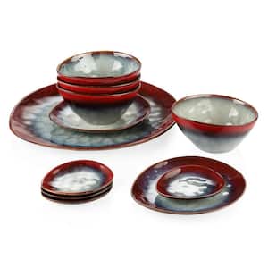 Starry 11-Piece Red Stoneware Dinnerware Set with 1-Dinner Plate, 2-Derssert Plate, 4-Bowl and 4-Dish (Service for 4)