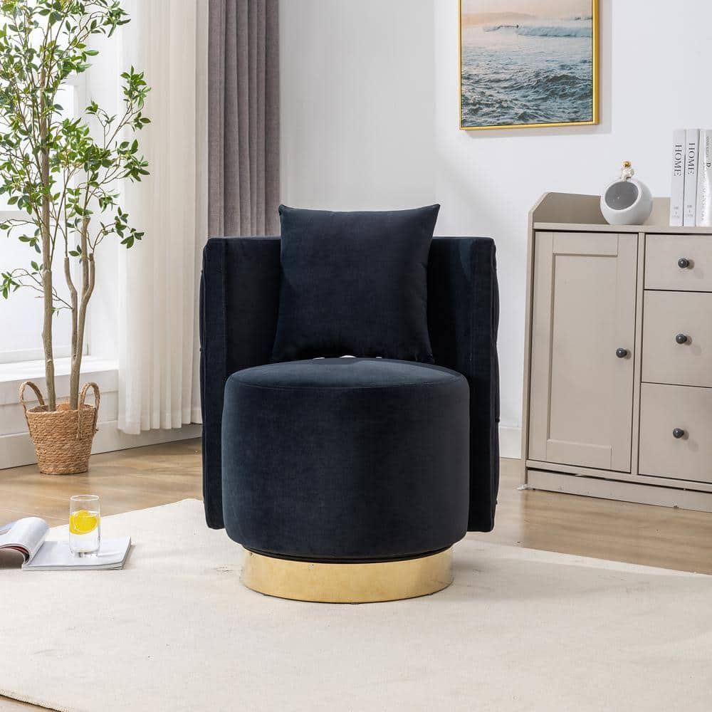 Blue Barrel Swivel Chair Accent Chair, Modern Curved Tufted Back With ...