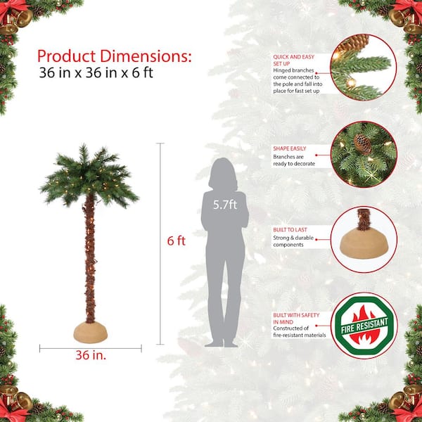 Puleo International 6 ft. Pre-Lit Artificial Palm Tree with 150 UL