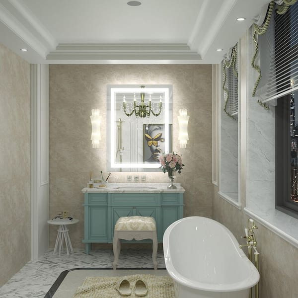 28 in. W x 36 in. H Rectangular Frameless UL Certified Front and Back LED Anti-Fog Tempered Wall Bathroom Vanity Mirror