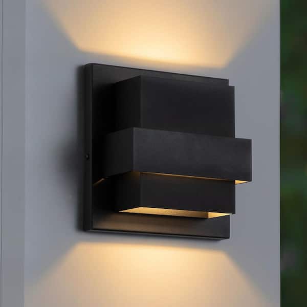 8 in. 2-Light Matte Black Aluminum Dimmable LED Wall Sconce (1-Pack)