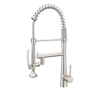 Single Handle Pull Down Sprayer Kitchen Faucet with Pot Filler and LED Light in Brushed Nickel