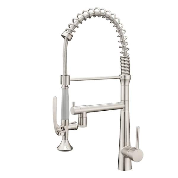 Satico Single Handle Pull Down Sprayer Kitchen Faucet with Pot Filler and LED Light in Brushed Nickel