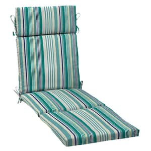 21 in. x 72. in Outdoor Chaise Lounge Cushion in Teal Cobalt Stripe