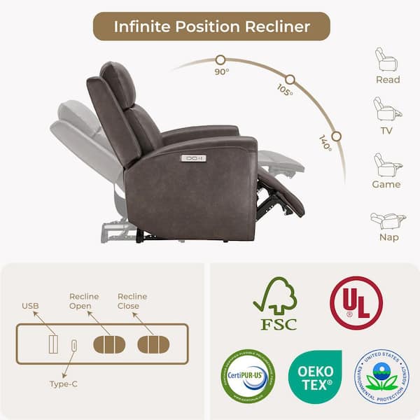 Spruce & Spring Nia Chocolate Faux leather Zero Wall Recliner with