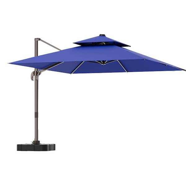 aluminum patio umbrella blue Misopily 10 ft. x 13 ft. Aluminum Cantilever Market Solar Tilt Patio  Umbrella in Navy Blue Canopy Color Family PH12OB18