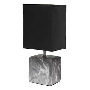 11.8 in. Black Marbled Ceramic Table Lamp with Black Fabric Shade