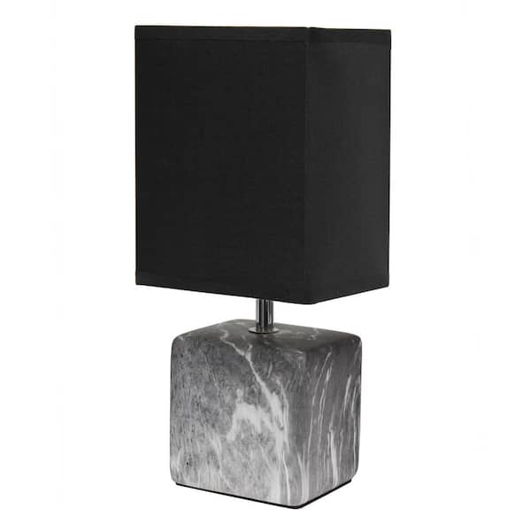Simple Designs 11.8 in. Black Marbled Ceramic Table Lamp with Black Fabric Shade