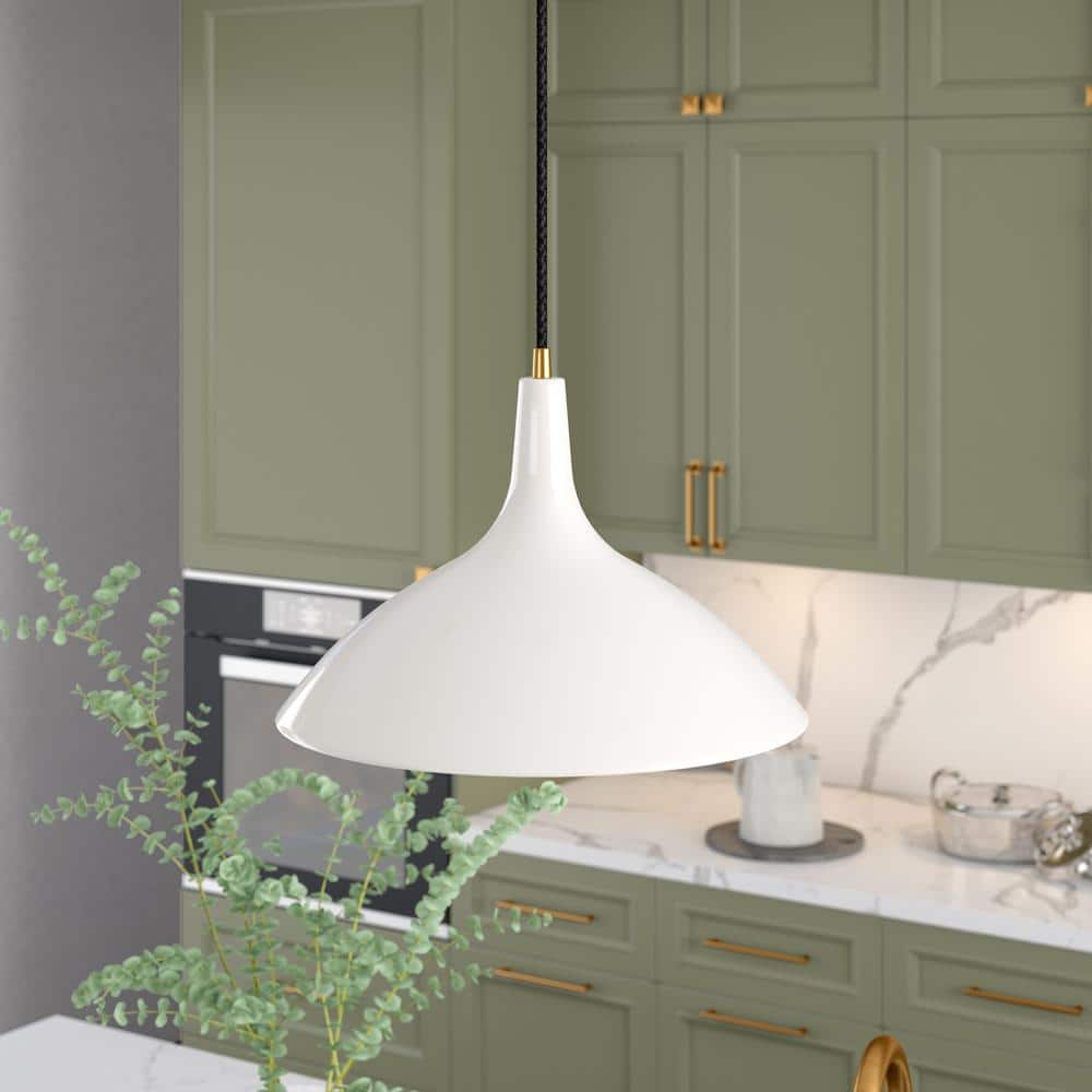 Minimalist Mid-Century Matte Black Drum Pendant with Brass Accents