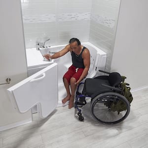 Wheelchair Transfer32 52 in. Acrylic Walk-In Whirlpool Bathtub in White with Fast Fill Faucet, Left 2 in. Dual Drain