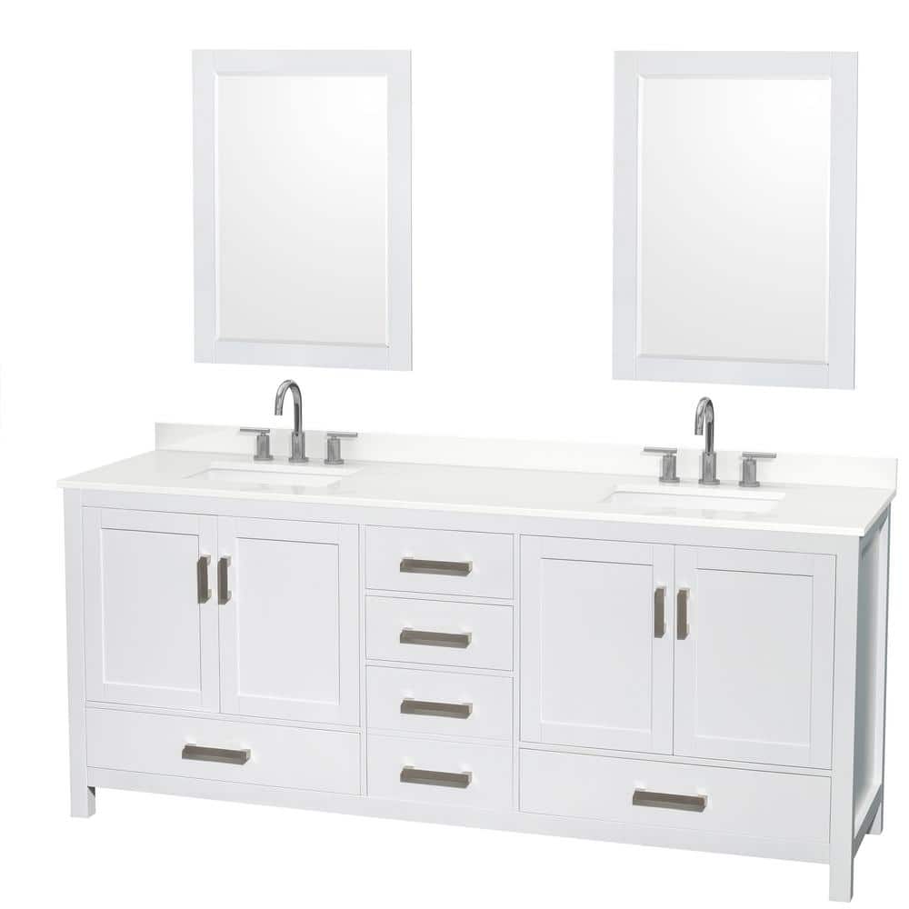 Sheffield 80 in. W x 22 in. D x 35 in. H Double Bath Vanity in White with White Quartz Top and 24 in. Mirrors price history on PriceWatchPro