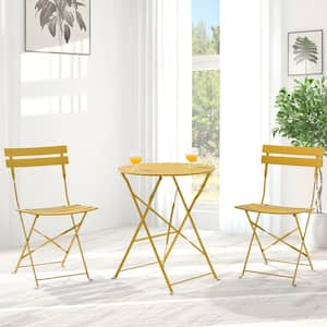 Yellow 3-Piece All-Steel Frame Weather-Resistant Patio Bistro Set, No Assemble Folding set