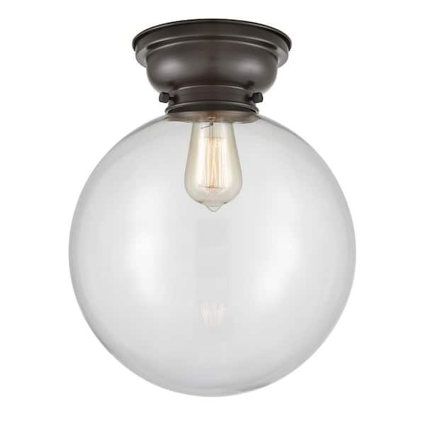 Innovations Beacon 12 in. 1-Light Oil Rubbed Bronze Industrial Flush Mount with Clear Glass Shade