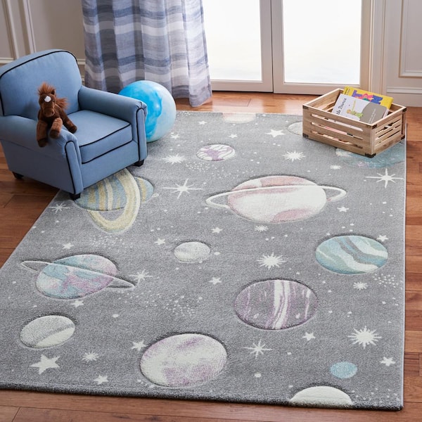 Carousel Kids 10 ft. x 14 ft. Gray/Lavender Galaxy Area Rug