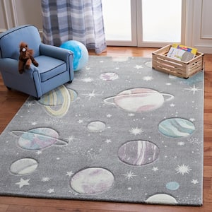 Carousel Kids Gray/Lavender 5 ft. x 8 ft. Galaxy Area Rug