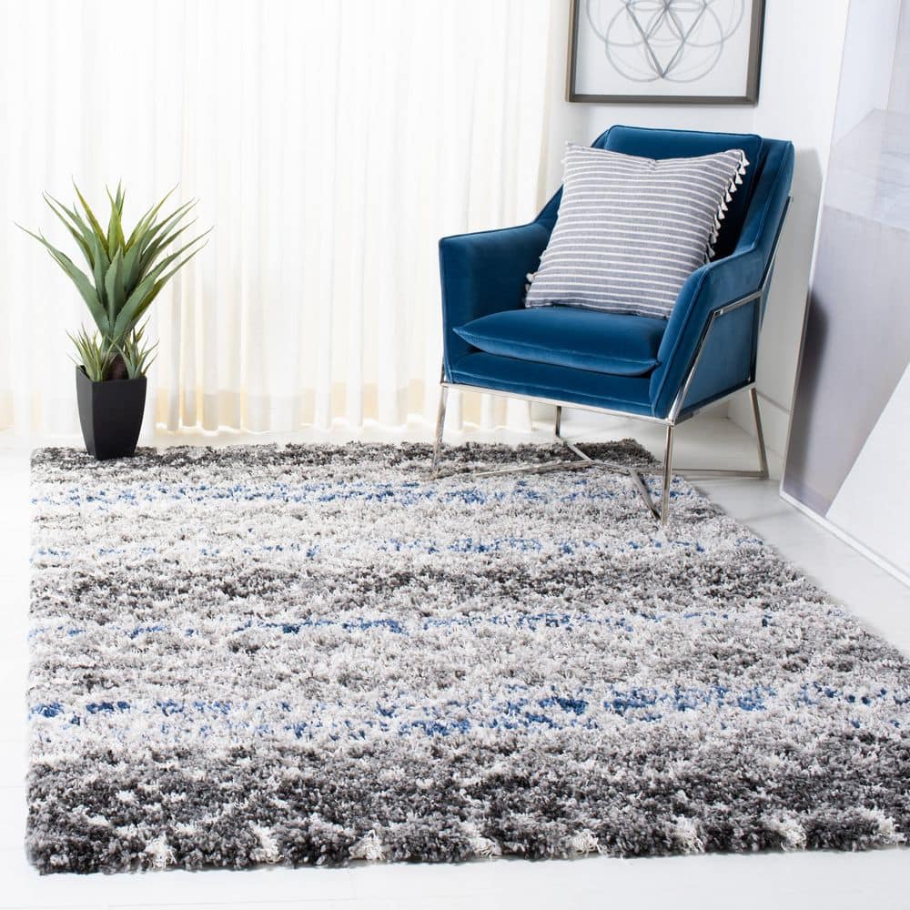 Canyon Shag 5 ft. x 8 ft. Gray/Ivory Distressed Striped Diamond Area Rug price history on PriceWatchPro