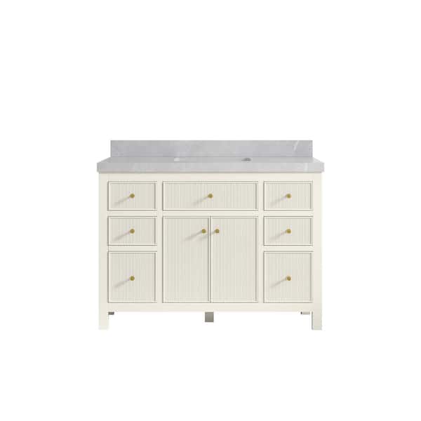 Willow Collections Sonoma 48 in. Single Sink Freestanding Alabaster Bath Vanity with Pearl Gray Quartz Top Unassembled