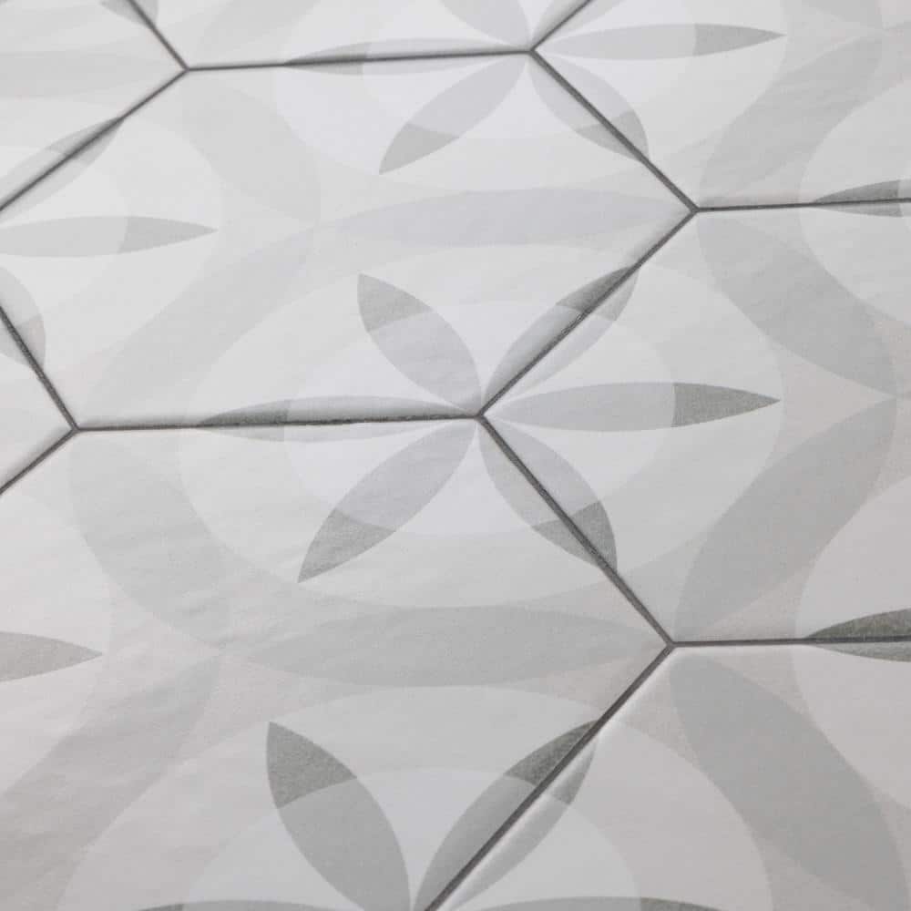 Hexatile 7"x 8" Gray Porcelain Patterned Wall & Floor Tile