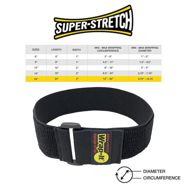 WRAP-IT STORAGE Super-Stretch Storage Strap Elastic All-Purpose Hook and  Loop Cinch Strap in Black (Assorted 6-Pack) 706-928B - The Home Depot