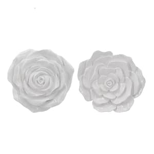 Dazzle 7 and 8 in. White Resin 3-D Rose Hanging Wall Accent (Set of 2)