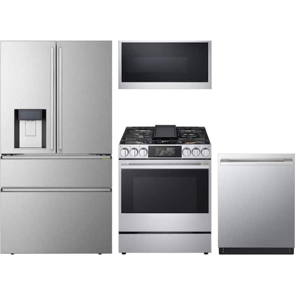 SIGNATURE 22 cu. ft. Counter Depth French Door Refrigerator with Slide-in Range and Dishwasher with Backlit LED Panel