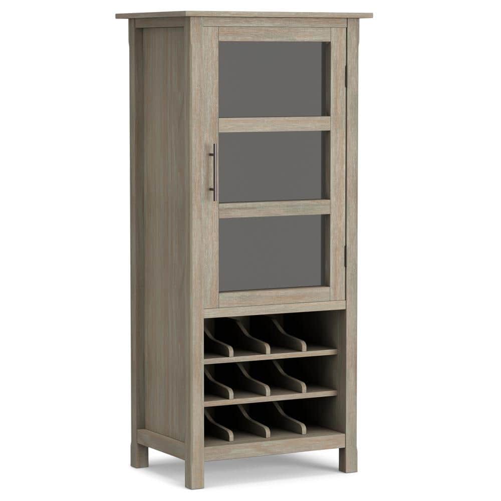 Avalon Distressed Gray Solid Wood High Storage Wine Rack Cabinet