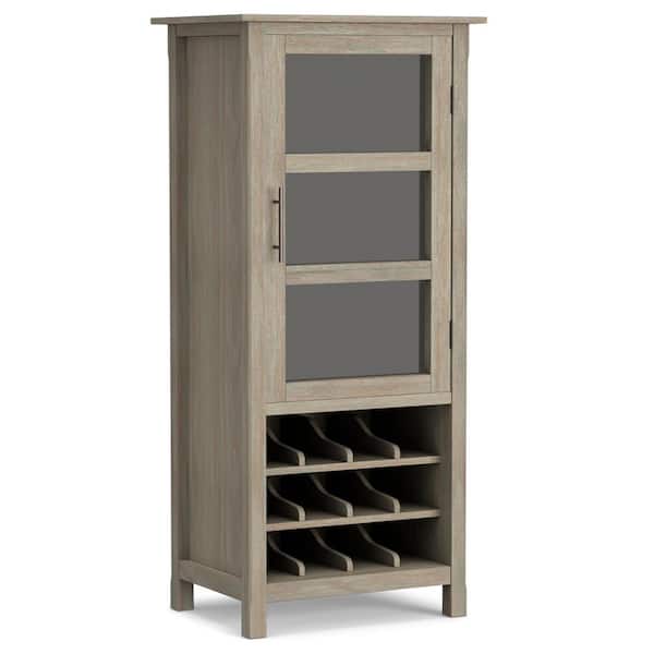 Simpli Home Avalon Distressed Grey High Storage Wine Rack Accent Cabinet
