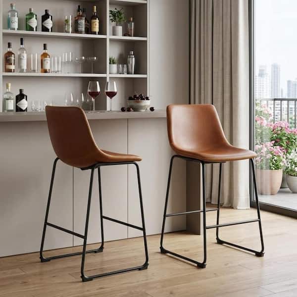 29 in. H Black High Back Metal Bar Stool with Upholstery Seat (Set of 2)