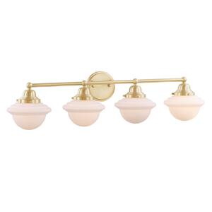 32-5/8 in. 3-Light Warm Brass Vanity Light with White Glass Shade