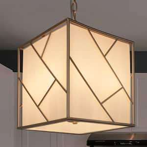 Modern Farmhouse Cage Shaded Chandelier Pendant Light, 4-light Contemporary Gold Island Chandelier with Fabric Shade