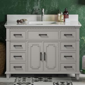 Solid-Wood 36 in. W x 22 in. H x 38 in. D Bath Vanity in Gray with White Stone Top, Cabinet and Single Sink