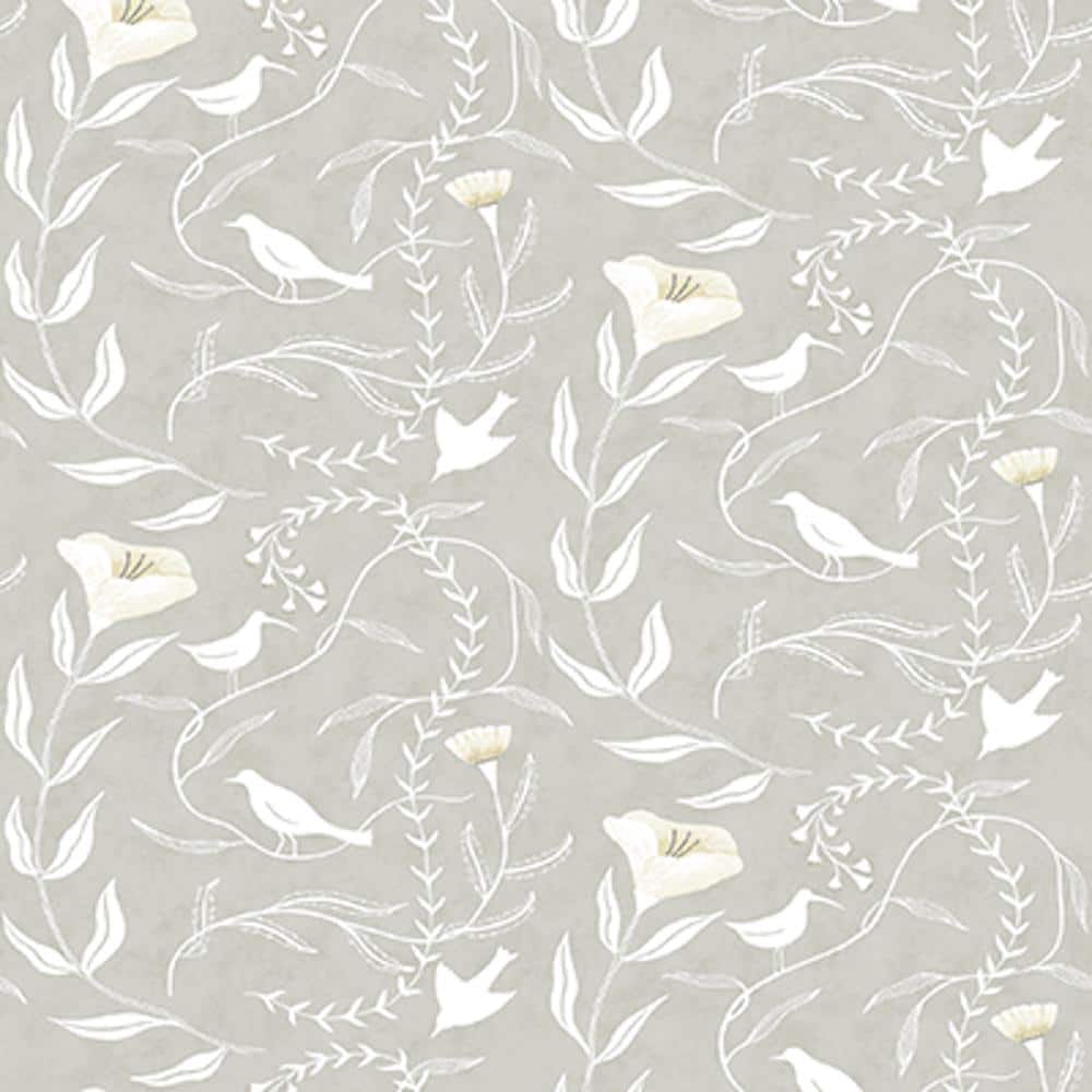 Birdsong Flax Vinyl Peel and Stick Wallpaper Roll (Cover 30.75 sq. ft.)}