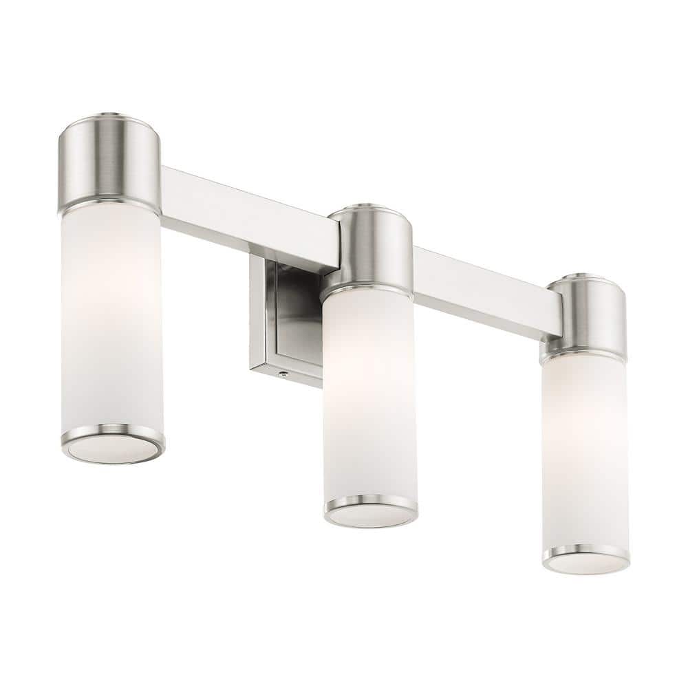Elegant Brushed Nickel 3-Light Wall Sconce with Satin Opal White Glass