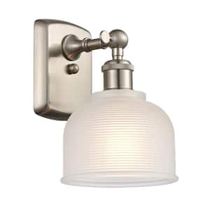 Dayton 5.5 in. 1-Light Brushed Satin Nickel Wall Sconce with White Glass Shade