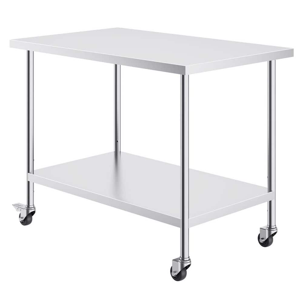 Stainless Steel Work Table 30 x 48 x 38 In., Silver Kitchen Prep Table with 4 Wheels, 3 Adjustable Height Levels price history on PriceWatchPro
