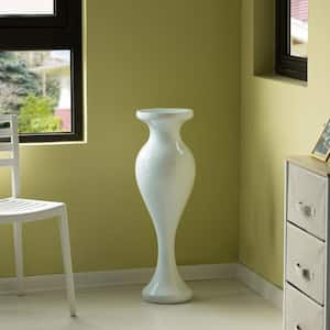 32 in. White Decorative Large Trumpet Design Modern Flower Floor Vase, for Living Room, Entryway or Dining Room