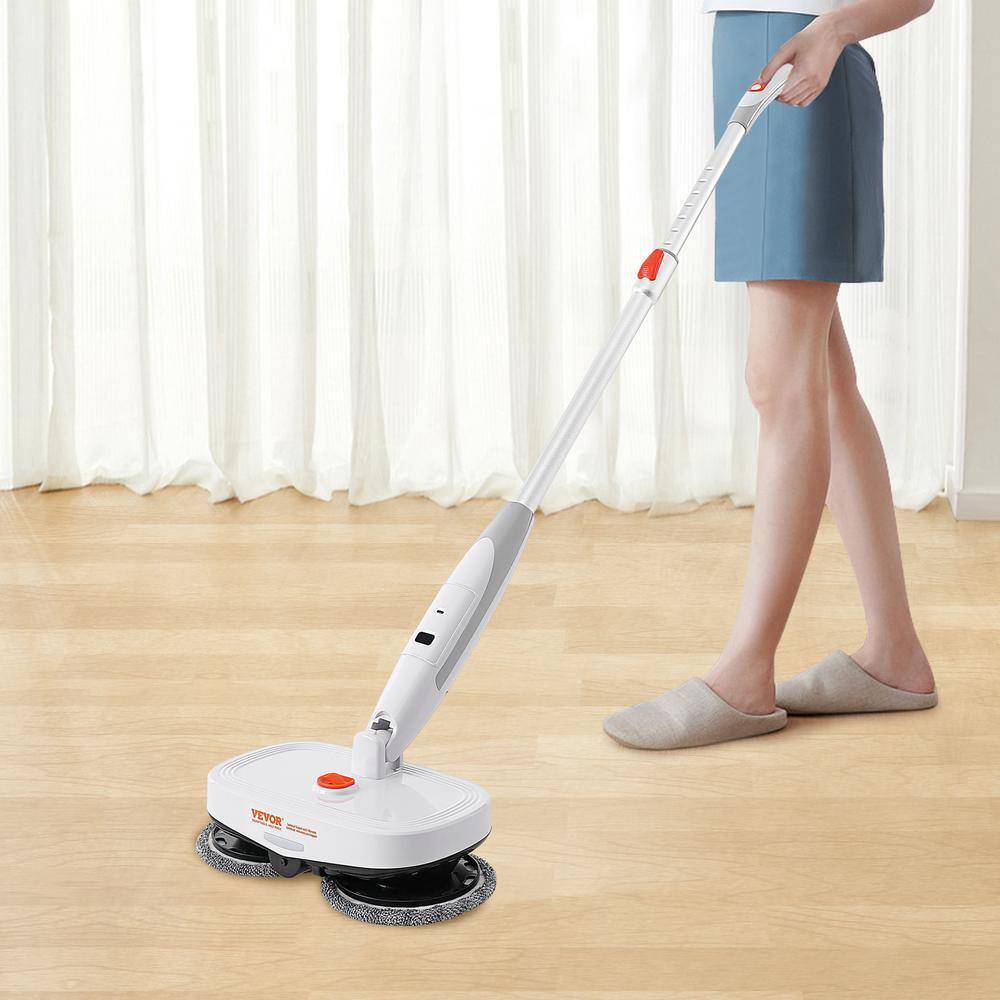 Cordless White Electric Spin Mop with Dual Heads and Microfiber Pads